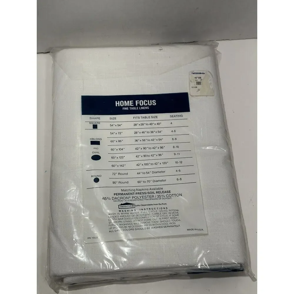 Home Focus Fine Linen Tablecloth White 60”x122” 15028 Oblong Made‎ USA Vintage